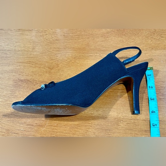 Stuart Weitzman Black Peep Toe Slingback Heels Bow Rhinestone Detail Size 9M - Picture 11 of 13